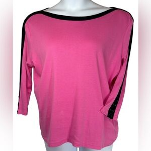 Chaps Pink Blouse with Black Trim Barbiecore